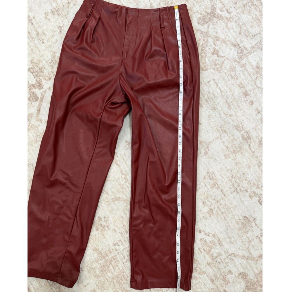 Who What Wear Burgundy Faux Leather High Rise Pleated Tapered Trousers Size 4 - Picture 6 of 8